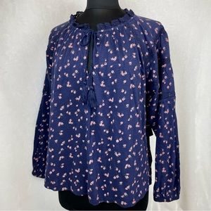 Lucky Brand Top Women’s Large Floral Blue Long Sleeve Boho Hippie Blouse New